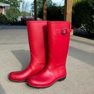 Red rain boots